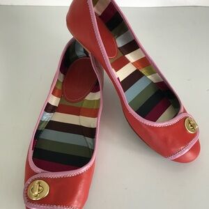 Coral Pink Ballet Flats with Gold Accents